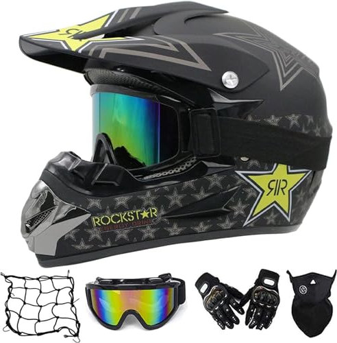 MRDEER Motocross Helm, Adult Off Road Helm mit Handschuhe Maske Brille, Unisex Motorradhelm Cross Helme Schutzhelm ATV Helm für Männer Damen Sicherheit Schutz, 4 Stile Verfügbar,C,L