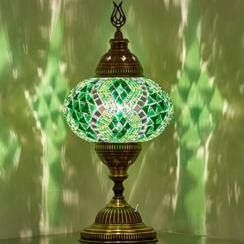 (15 Colors) Battery Operated Mosaic Table Lamp with Built-in LED Bulb, Turkish Moroccan Handmade Mosaic Table Desk Bedside Mood Accent Night Lamp Light Lampshade with LED Bulb,No Cord (Gardener)