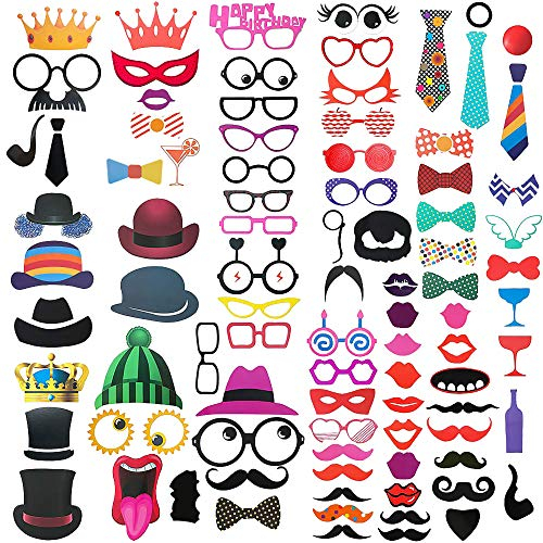 FT-SHOP Foto Requisiten Verkleidung Accessoires DIY Photo Booth Props Zubehör Set für Hochzeit Reunion Geburtstag Garten Party 90 Stück