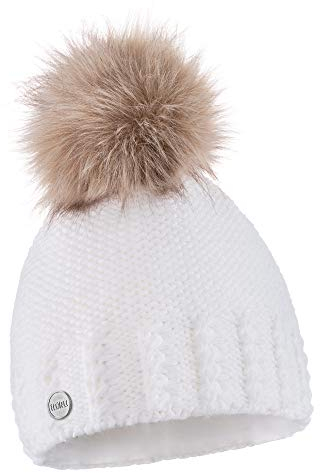 ELIMELI Damen Winter Mütze warme Strickmütze Wintermütze mit Bommel Slouch Strick Beanie Damen für Winter Bommelmütze Hergestellt in EU Farbenauswahl 14503 (Weiß)