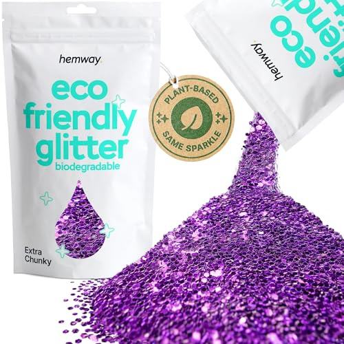 Hemway Eco Friendly Glitter Purple Extra Chunky 100g, Plant Based | Biodegradable Glitter for Craft, Face, Hair, Nail, Body and Festival