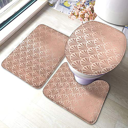 Uliykon Pink Rose Gold Bathroom Mat Sets 3 Piece Set Rugs Memory Foam Mat Set Matches Anti-Skid Toilet Seat Cover Bath Mat Lid Cover