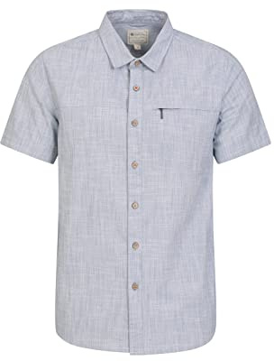 Mountain Warehouse Coconut Slub Texture Short-Sleeved Shirt - Leichtes Baumwoll-T-Shirt mit Tasche, Casual Wear - Frühling Sommer, Urlaub & Reisen Denim (Slub Textur) 3X-Large