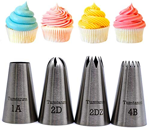 Beccucci per decorazioni di torte e pasticceria, in acciaio inox, di grandi dimensioni, 4 pezzi