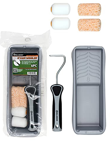 ROLLINGDOG Small Paint Roller- Paint Roller and Tray with Foam Roller and Microfiber Roller Sleeves Gloss Painting for Walls, Ceilings, Furniture(Pack of 6,2 Inches)