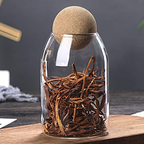 YJZQ Pot en Verre Bouteille de de Bonbons Stockage Transparent Couvercle à Boule en Bois Rangement de Maison pour Contenu Café Céréales Thé Epices Sel Grande 550 / 750ml