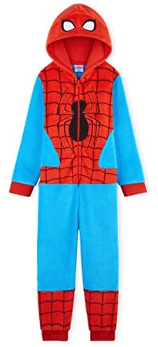 Marvel Jumpsuit Kinder Jungen Onesie, Spiderman Kinder Fleece Overall (Rot/Blau, 4-5 Jahre)