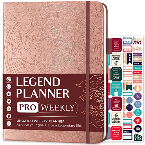 Legend Planner PRO - Agenda settimanale e mensile Deluxe per aumentare la produttività e raggiungere i tuoi obiettivi, agenda organizer per gestione del tempo, non datata, copertina rigida 18 x 25,5