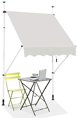 DREAMADE 1,5 x 1,2m Klemmmarkise mit Handkurbel, Balkonmarkise, Sonnenschutz Markise, Gelenkarmmarkise, höhenverstellbar, für Terrasse Balkon Garten (Beige)