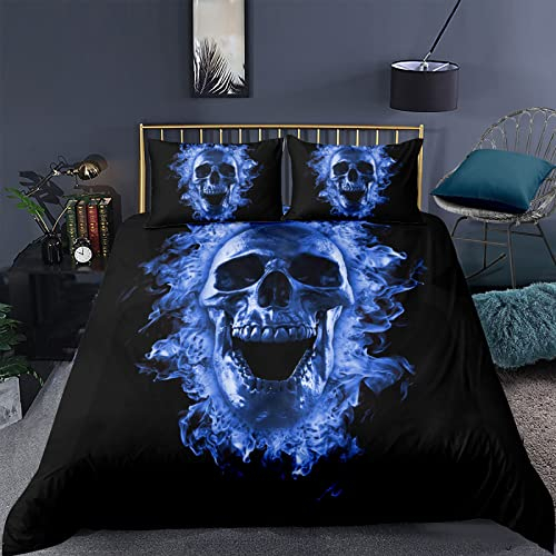 RFFLUX 3D Gothic Totenkopf cool Bettwäsche 135x200 cm 4teilig mit Reißverschluss Microfaser Warme Sommer Weich Bettbezug Set Kinderbettwäsche mit 2 Kissenbezug 80x80 cm für Mädchen Junge