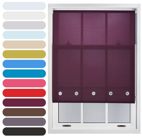 FURNISHED Daylight Roller Blind with Round Eyelets Trimmable, Aubergine, 185W x 210L cm
