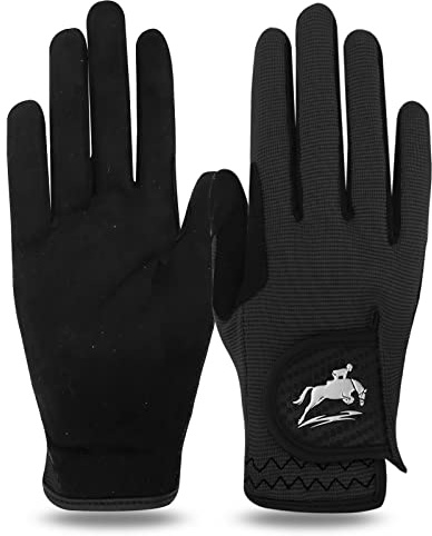 FINGER TEN Horse Riding Gloves Equestrian Women Kids for Girls Boys Mesh Breathable Lightweight Color Pack, Comfortable Grip for Summer (Women-Black, Small)