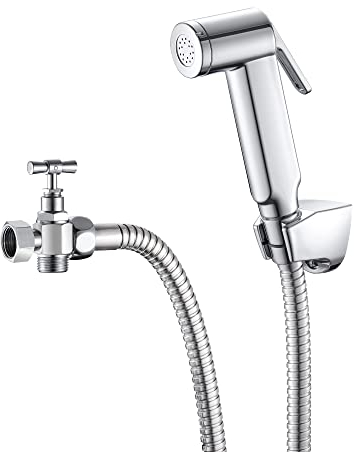 Rousseau Kit Douchette WC, Kit hygiène complet pour WC en ABS avec Douchette, Flexible Métal 150cm, Support et Robinet, Chromé