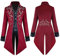 Mittelalter Kleidung Herren Frack Jacke Smoking Steampunk Mantel Gothic Männer Captain Jack Sparrow Kostüm Halloween Karneval Faschingskostüme Viktorianisches Renaissance Vikings Gehrock Rot 2XL