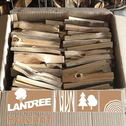 Landree Anfeuerholz, Anzündholz 10 kg, ca 20cm Scheitlänge, Nadelholz, trockenes und sofort einsetzbares Brennholz für Kamin und Ofen, Qualität aus Schleswig Holstein