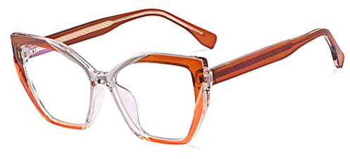 kachawoo TR90 Blue Light Blocking Gläser mit Frühlingsbein Cat Eye Polygon Bunte Rahmen Brillen Mode Rezept OL Eyewear (orange clear frame)