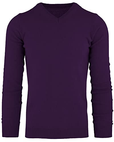 Cashmere Zone - Maglione Uomo Collo a V in 100% Cashmere Lana Pullover in Kashmire Invernale con Manica Lunga (Viola, S)
