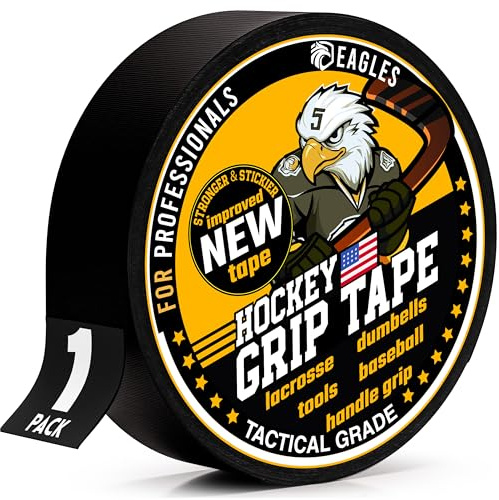 EAGLES Hockey Tape Multipurpose Cloth Tape Roll for Lacrosse Baseball & Softball Bats, Rackets, Pullup Bars, Gardening Tools, Sports Gift Perfect for Wrist, Ankle, Foot, Knee and Hand Taping (Black)