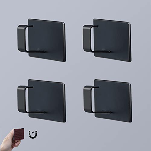 QHENS 4 Stück Magnethaken Schwarz, 5 x 7 cm Groß Magnet Haken Extra Stark, Neodym Magnetische Haken für Grill, Gadgets, Küche, Bathroom