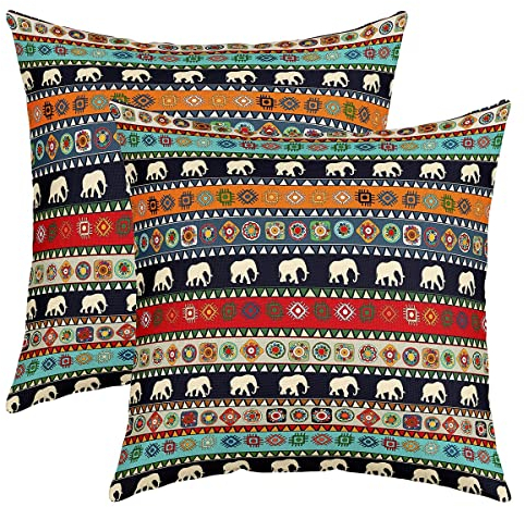 Elefant Kissenbezug Kissenhülle Böhmisch Stylus Kissenbezüge 40x40cm 2er Set Kissenbezüge Weich Boho Tier Muster Sofakissen Couchkissen Frauen Männer BöhMänner Tier Bunt Dekokissens