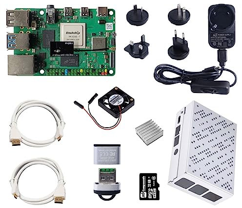 sb components ROCK 4 Model C+ 4GB Starter Kit with Power Supply, Case, Preloaded MicroSD Card, Heat Sink & Fan, Rock 4C+ Single Board Computer Kit (LibreElec OS)