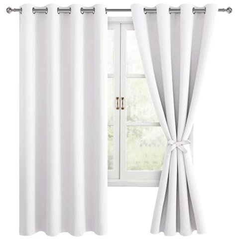 Hiasan Verdunklungsvorhänge Gardinen mit Ösen, Grau Weiß Blickdicht Vorhänge, 2 Stück,140 x 175 cm (Breite x Höhe), weiche Schiebevorhänge für Schlafzimmer und Wohnzimmer