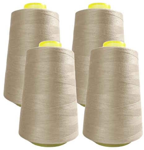 4 Bobine di filo per cucire (4.500 metri/rotolo), Filo in poliestere ad alta resistenza, Bobine di filo per lavori di cucito, (5000Y, Beige 3465)