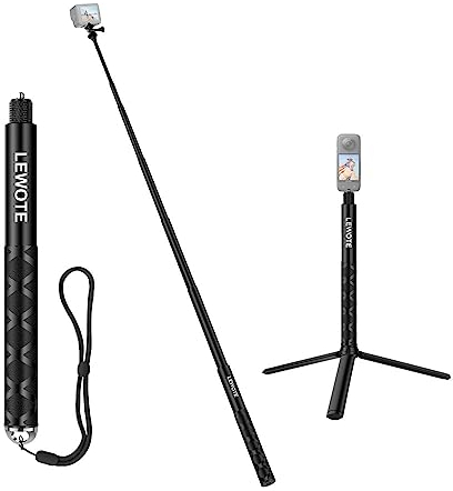 LEWOTE Ausziehbarer Selfie Stick Kompatibel mit Insta360 One X2 X3 XR/RS/GO 2 GO 3, Gopro Serie, DJI Action Series Einbeinstativ Zubehör[mit abnehmbarem Stativ] (47Inch(120cm))