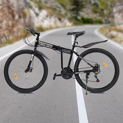 Universal 26 Zoll Mountain Folding Bike für Erwachsene Klapprad, 21 Speed Carbon Stahl faltbare Mountainbikes für Männer, Frauen, Mädchen, Jungen, Front-und hinten Scheibenbremsen, einstellbare Höhe