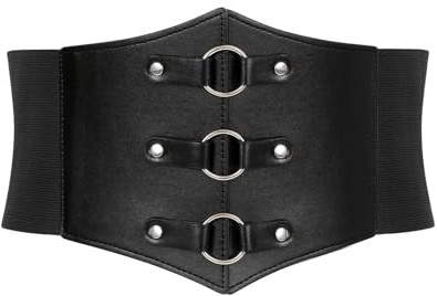 LEACOOLKEY Corset Belt for Women Wide Elastic Tied Waspie Belt for Halloween Costume，Lace-up Cinch Waist Belt for Dresses