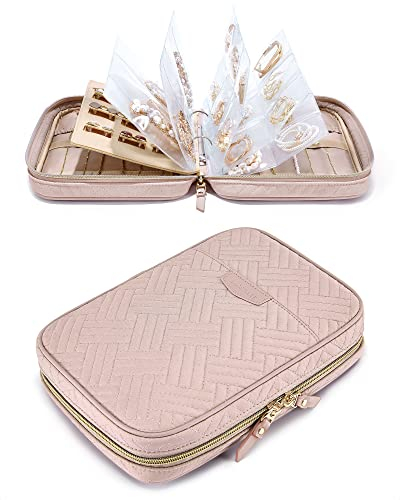 bagsmart Schmuck Reise Organizer Etui, Transparente Aufbewahrung, Buch Ringbuch Taschen, Transparente Broschüre, Reißverschlusstasche für Halsketten, Ohrringe, Ringe, Armbänder, Rosa
