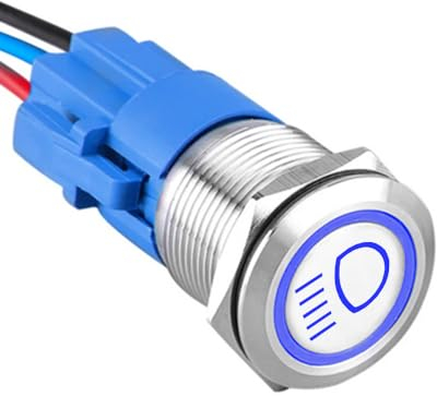 ETOPARS Rostfreier Stahl 19mm Kippschalter 12V 5A Auto Wippschalter Metall Druckschalter Wasserdicht EIN/AUS Taste Schalter mit Drahtstecker Blau Licht Fern Drucktaster