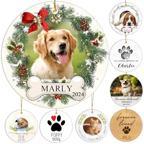 Personalised Christmas Bauble,Double-Sided Ceramics Custom Photo Baubles,Dog Puppy Pet Christmas Bauble for Christmas Tree,Pet's First Christmas Bauble,Customised Christmas Ornaments