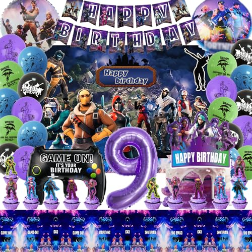 Fortnit Globos de Cumpleaños 9 año, Fortnit Videojuegos Decoracion Cumpleaños Kit, Artículos de Fiestas Fanáticos los Videojuegos para Globos del Controlador Gaming Gamer para Cumpleaños Temática Niño