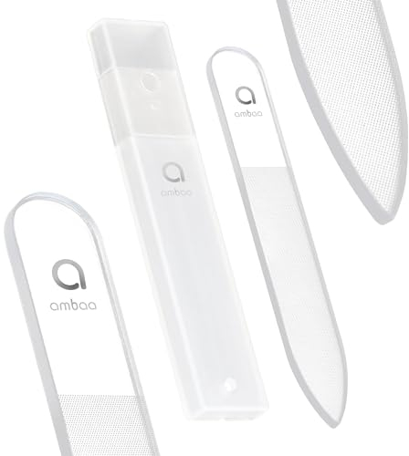 Ambaa Nail File, Nano Glass, 3 in 1 - File, Polish & Shine, Premium with Case, Perfect Nails (Invisible Clear)