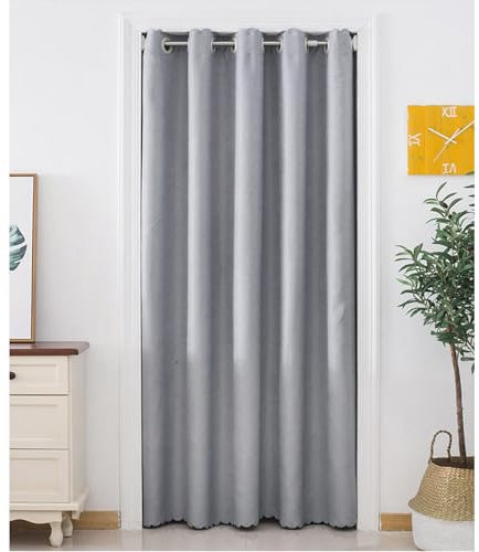 Odot Couleur Unie Rideau de Porte Interieur Occultant, Rideaux de Porte à Oeillets Rideau Isolation Thermique Anti Froid Anti Bruit pour Décoration Chambre Fenetre Maison (200x200cm,Gris)