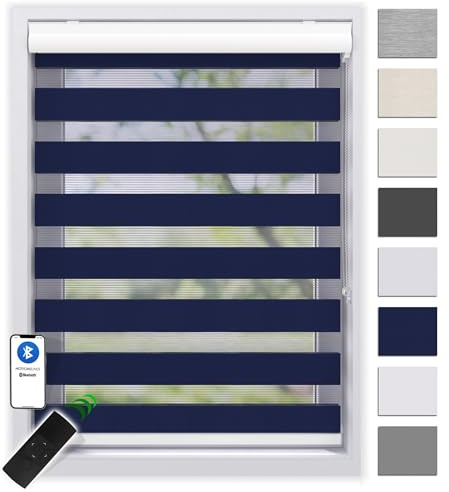 EFIXS Doppelrollo mit Kassette 220 x 175 cm (BxH) in blau/Duo Rollo mit Premium-Unterschiene/Doppelrollo zum Bohren in den Breiten 40-220 cm