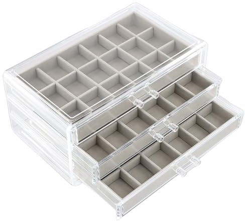Azonelife Scatola Portagioie Donna con 3 Cassetti Trasparenti Acrilico Scatola Gioielli per Donna e Ragazza, Organizzatore per Gioielli, Porta Gioielli per Anelli, Collane, Braccialetti e Orecchini