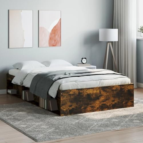 Festnight Bett 120x200 cm Holzbett mit Stauraum Massivholzbett mit Fächer Bettgestell mit Lattenrost Einzelbett Doppelbett Bettrahmen Jugendbett Holz Räuchereiche