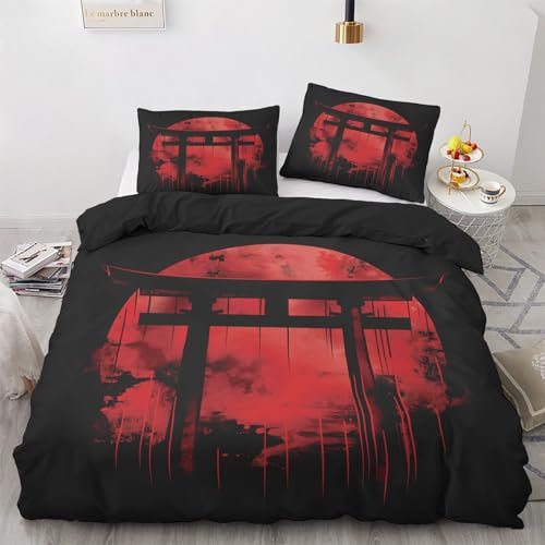 GEDAEUBA Bettwäsche 155x220 Japanische Torii - Japan Style Bettbezug 155x220 3 teilig, Wendebettwäsche und Kissenbezug 80x80, Weiche & Angenehme Mikrofaser Bettwäsche-Sets mit Reißverschluss