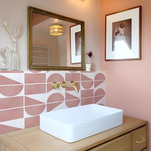 Alwayspon Adesivi per piastrelle, 25 pezzi, 15 cm, rosa, autoadesivi, per bagno, cucina, paraspruzzi, in vinile, per pavimenti e pareti