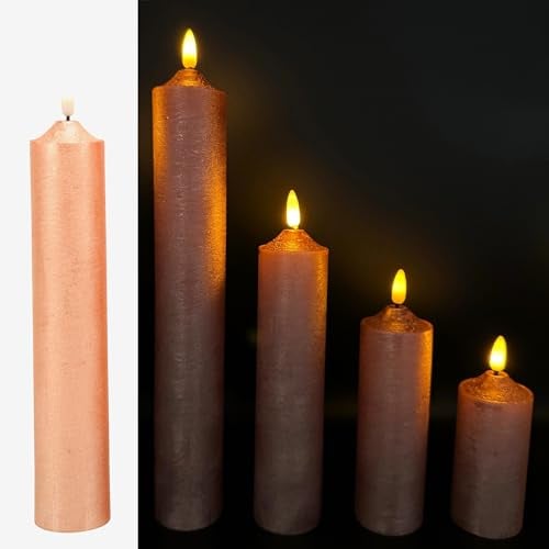 5 LED Kerzen XL aus Echtwachs mit realistischer Flamme - Nur mit 6 Stunden Timerfunktion nutzbar (Rosé)