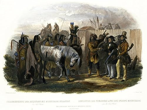 GKAZGQPR Bekannt Leinwand Wandbilder Leinwand Plakat Das Treffen Der Reisenden Mit Minatarre-indianern in Der Nähe Von Fort Clark Von Karl Bodmer Gemälde Wandkunst für Wanddekoration 60x90cm