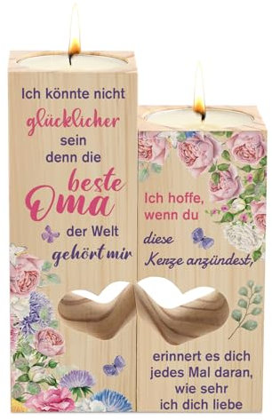 Welsky Kerzenständer - Personalisierte Kerzenständer Mit Spruch, Geschenk für Oma zum Geburtstag, Muttertag, Weihnachten, Ostern - Zwei Herzen