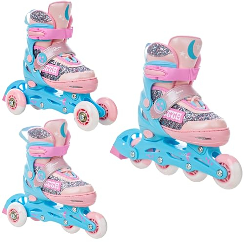 RAVEN 3in1 Inline Skates Triskates Rollschuhe Inliner für Kinder Mädchen verstellbar (Etta Blue/Pink, 27-30 (16,5cm-18,5cm))