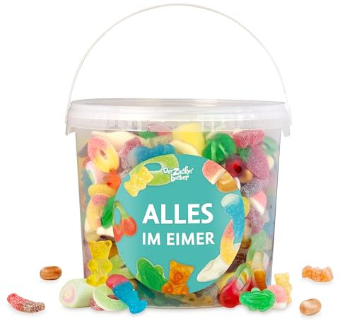 Alles im Eimer XL, großer Süßigkeiten-Eimer, gefüllt mit Fruchtgummi und Marshmallow, ideal für Hochzeit, Geburtstag, Party