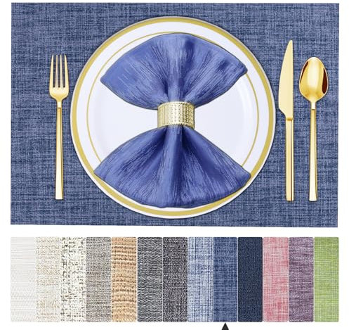 BETEAM Platzsets Abwaschbar 8er Set Vinyl Tischsets für Esstisch Waschbar Küchen Platzdecken Langlebige Tischsets für Drinnen Draußen-01 Blau, 8er Set