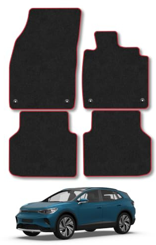 VW ID.4 (2020+) Carpet Car Mats | Red Edge Trim Tailored Fit Floor Mats Full Coverage Protection Accessories Easy Clean Anti Slip Made in the UK