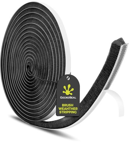 GeckoSeal 12m Bürstendichtung Selbstklebend, 9mm(B) x 9mm(D), Bürstendichtung für Fenster, Schiebetür, Bürstendichtung Rolladen für Kleiderschränk, Türbürstendichtung für Insektenschutz - Schwarz