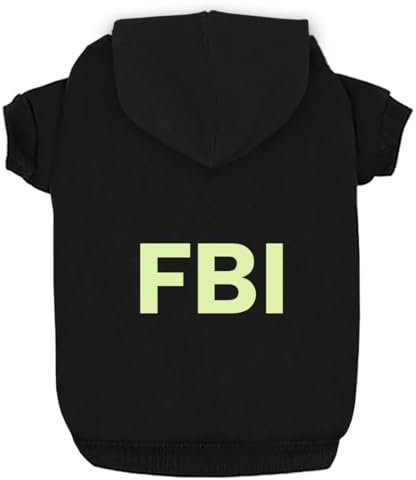 Izefia Felpe con Cappuccio per Cani di Piccola Taglia Vestiti FBI Modello Fluorescente Riflettente Striscia Felpa Maglione Invernale Felpa Felpa Calda Cotone Cane Felpa per Piccolo Cane Gatto